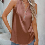 Womens Satin Tops V Neck Silk Tank Top Summer Camisole Sleeveless Blouse Loose Cami Zipper Basic Shirt - Nadorine (Us Only)