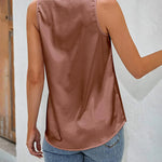 Womens Satin Tops V Neck Silk Tank Top Summer Camisole Sleeveless Blouse Loose Cami Zipper Basic Shirt - Nadorine (Us Only)