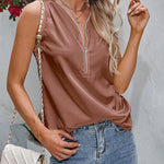 Womens Satin Tops V Neck Silk Tank Top Summer Camisole Sleeveless Blouse Loose Cami Zipper Basic Shirt - Nadorine (Us Only)