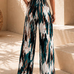 Tie Dye Print High Wait Elastic Waist Pleated Wide Leg Pants