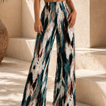 Tie Dye Print High Wait Elastic Waist Pleated Wide Leg Pants