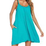 Women's Swimwear Coverups Tank Sundresses Beach Spaghetti Strap Dress Bikini Cover Up Swing Strap Dresses with Pockets - Nadorine (Us Only)