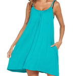 Women's Swimwear Coverups Tank Sundresses Beach Spaghetti Strap Dress Bikini Cover Up Swing Strap Dresses with Pockets - Nadorine (Us Only)