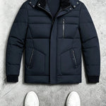 KZZ Men's mid-length hooded down jacket with simple design