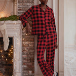 Plaid Printed Button Front Pajama Pant Set