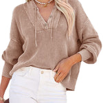 Women's Oversized Sweater V Neck Hooded Pullover Sweater Long Sleeve Knitted Jumper Tops - Nadorine (Us Only)
