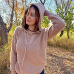 Women's Oversized Sweater V Neck Hooded Pullover Sweater Long Sleeve Knitted Jumper Tops - Nadorine (Us Only)