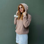 Women's Oversized Sweater V Neck Hooded Pullover Sweater Long Sleeve Knitted Jumper Tops - Nadorine (Us Only)