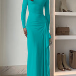 Long Sleeves Draped Slit Maxi Party Dress (7 Colors Available!)