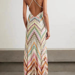 Herringbone Crocheted Print Spaghetti Strap V-neck Camisole Maxi Dress