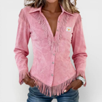 Kinsley │ Fringe Suede Button-Up Blouse™
