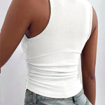 Round Neck Sleeveless Side Ruched Tank Slim Fit Ribbed Racerback Tank Top