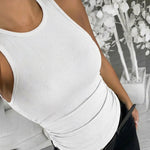 Round Neck Sleeveless Side Ruched Tank Slim Fit Ribbed Racerback Tank Top
