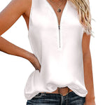 Womens Satin Tops V Neck Silk Tank Top Summer Camisole Sleeveless Blouse Loose Cami Zipper Basic Shirt - Nadorine (Us Only)