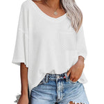 Loose Blouse Casual V Neck Shirt - Nadorine (Us Only)