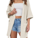 Women's Summer Cardigans 3/4 Sleeve Open Front Cardigan Duster Waffle Knit Kimono Swimsuit Cover Ups - Nadorine (Us Only)