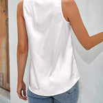 Womens Satin Tops V Neck Silk Tank Top Summer Camisole Sleeveless Blouse Loose Cami Zipper Basic Shirt - Nadorine (Us Only)