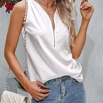 Womens Satin Tops V Neck Silk Tank Top Summer Camisole Sleeveless Blouse Loose Cami Zipper Basic Shirt - Nadorine (Us Only)