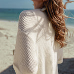Women's Summer Cardigans 3/4 Sleeve Open Front Cardigan Duster Waffle Knit Kimono Swimsuit Cover Ups - Nadorine (Us Only)