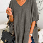 10 Colors V Neck Loose Fit Solid Poncho Sweater
