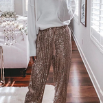 Margovil Drawstring Mid Waist Glitter Sequin Pants