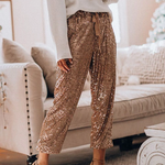 Margovil Drawstring Mid Waist Glitter Sequin Pants