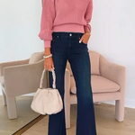 Margovil Raw Hem Flare Bottoms Denim Pants