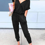 Margovil V Neck Tie Waist Solid Jumpsuit with Pockets