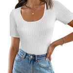 Nadorine Short Sleeve Square Neck Slim Fitted Tops