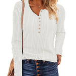 Nadorine Sweaters Ribbed Knit Long Sleeve Henley Shirts