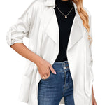Womens Oversized Blazer Jackets Satin Roll Sleeve Open Front Casual Work Cardigan Jacket with Pockets - Nadorine (Us Only)