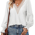 Nadorine Casual Lace V Neck T-Shirts