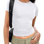 Nadorine Short Sleeve Stretchy Bodycon Basic Tee Tops