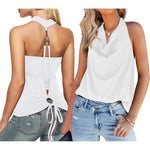Nadorine Cowl Neck Halter Top Sleeveless Backless Shirt