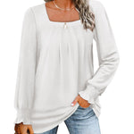 Nadorine Long Sleeve Shirts Square Neck Pleated Tunic Tops