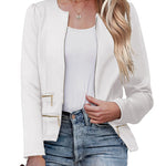 Zeagoo Womens Blazer Cropped Open Front Zipper Dress Jacket O Neck Casual Office Suit Jacket