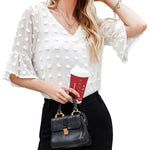 Swiss Dot Chiffon 3/4 Ruffle Sleeve Blouse - Nadorine (Us Only)