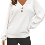 Nadorine Women V Neck Sweater Lantern Sleeve Drop Shoulder Oversized Henley Knit Pullover Tops S-XXL