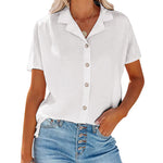 Nadorine Women's Button Down Short Sleeve Blouse