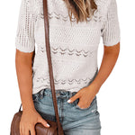Nadorine Women Short Sleeve Knit Openwork Pullover