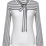 Nadorine Bow Tie Neck Long Sleeve Shirts Work Tops