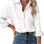 Satin Silk Shirt Floral Button Down Blouse - Nadorine (Us Only)