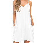 Women's Swimwear Coverups Tank Sundresses Beach Spaghetti Strap Dress Bikini Cover Up Swing Strap Dresses with Pockets - Nadorine (Us Only)