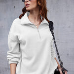 Women's Long Sleeve Sweatshirt Lapel Half Zip Pullover Drop Shoulder Fleece Pullover Tops S-3XL - Nadorine (Us Only)