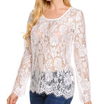 Sexy Sheer Floral Lace Blouse Top - Nadorine (Us Only)