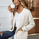 Nadorine Women's 2023 Fall Winter Cardigan Sweaters Long Sleeve Open Front Cable Knit Outwear Coat with Pockets