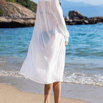 Women's Swimsuit Beach Cover Up Cardigan Bathing Suit Button Down Shirt Roll-up Sleeve Bikini Beach Wear S-3XL - Nadorine (Us Only)