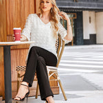 Swiss Dot Chiffon 3/4 Ruffle Sleeve Blouse - Nadorine (Us Only)