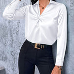 Satin V Neck Twist Front Silk Shirts - Nadorine (Us Only)
