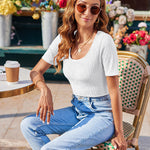 Nadorine Short Sleeve Square Neck Slim Fitted Tops